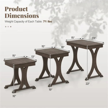 3-Piece Nesting Coffee Table Set, Space-Saving Design With Vintage Wood-Like Finish For Living Room - view 5