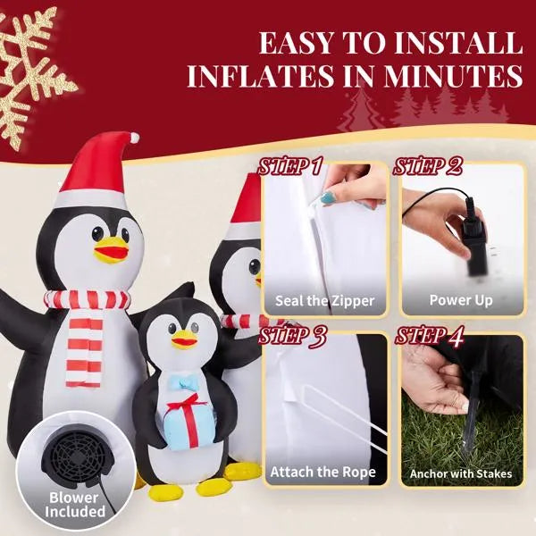6FT Lighted Christmas Inflatable Decoration, Inflatable Penguin Family - view 4
