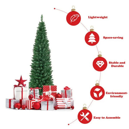 5ft Slim Pencil Christmas Tree - Space-Saving Design For Small Corners, 220 Realistic PVC Branches With Flocked Finish - view 5