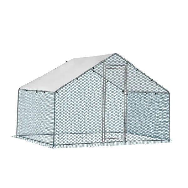 2X2X2m&6.5x6.5x6.5ft Silver Chicken Coop With Pointed Roof, 180g PE Rain Cloth, Metal Chicken And Rabbit Cage - view 3