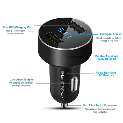 Universal 15W/3.1A Dual USB Car Charger Adapter Aluminum Alloy Fast Car Charging Adapter For IPhone XR XS Tablet PC - view 3