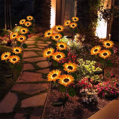 2 Pack Flashing Outdoor Solar Garden Stake Lights,Upgraded LED Solar Powered Light With 3 Heads Sunflower - view 4