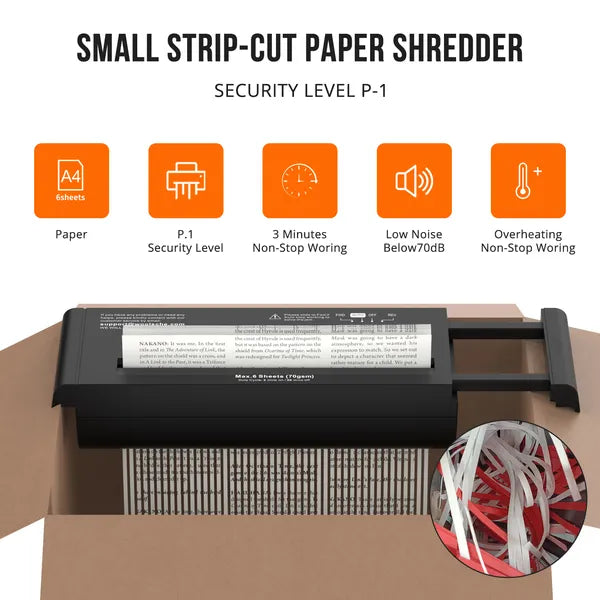 Small Paper Shredder For Home, 6 Sheet Strip Cut Paper Shredder Without Basket - view 6