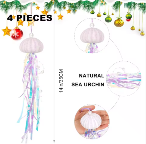 4 PCS Sea Urchin Hanging Ornaments For Christmas Tree Coastal Natural Sea Urchin Crafts With Rope - view 5
