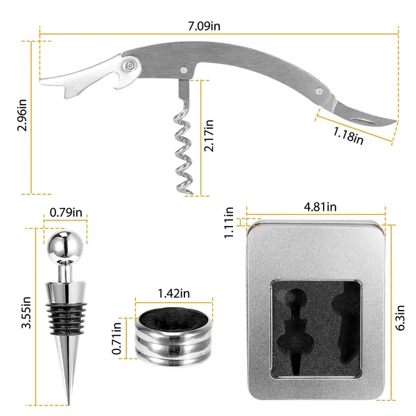 3Pcs Corkscrew Bottle Opener Set Tool Foil Cutter Drip Collar - view 4