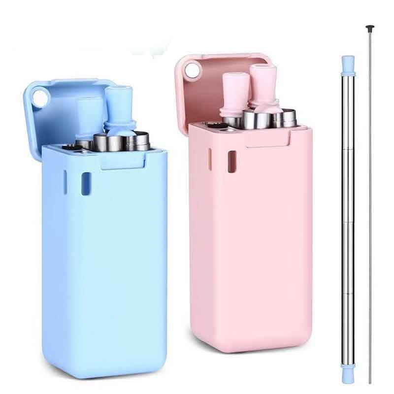 Straw Collapsible Telescopic Straw Silica Gel Metal Stainless Steel Reusable Final Eco Folding Drinking Straws Home - view 2