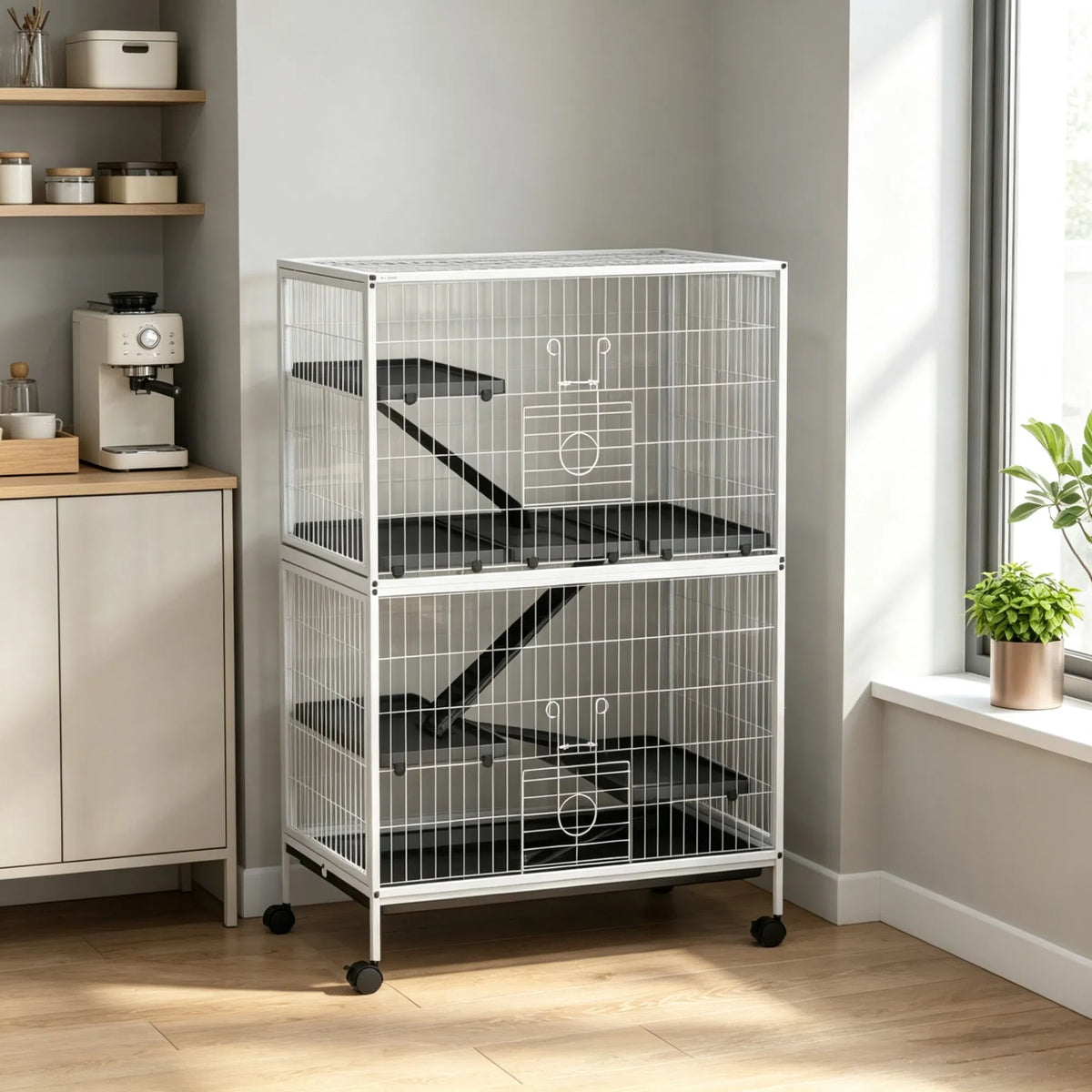 50 Inch Tall Rolling Ferret Chinchilla Cage Small Animal Pet Habitat with Hammock, 4 Doors, Removable Tray - view 4