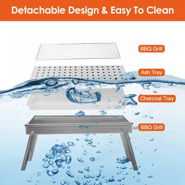 Foldable Charcoal BBQ Grill Stainless Steel Grill Net Easy Setup Portable Tabletop Barbecue Grill For Camping Picnic - view 3