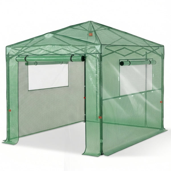 8x6ft Plastic Sprayed Iron Pipe PE Mesh Foldable Greenhouse Shed Green - view 6