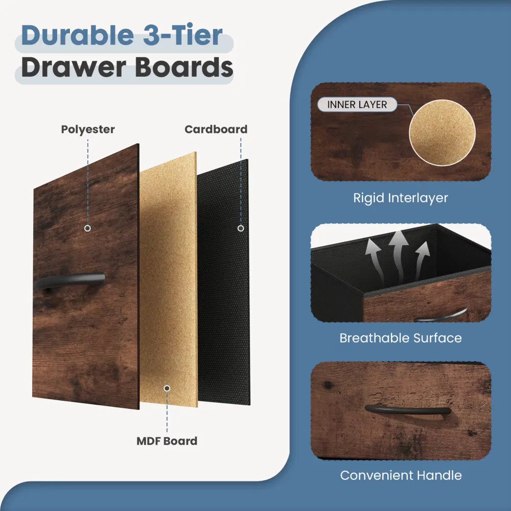 10-Drawer Fabric Dresser, LargeStorageTower for Bedroom, Closet, Living Room, Rustic Brown - view 5