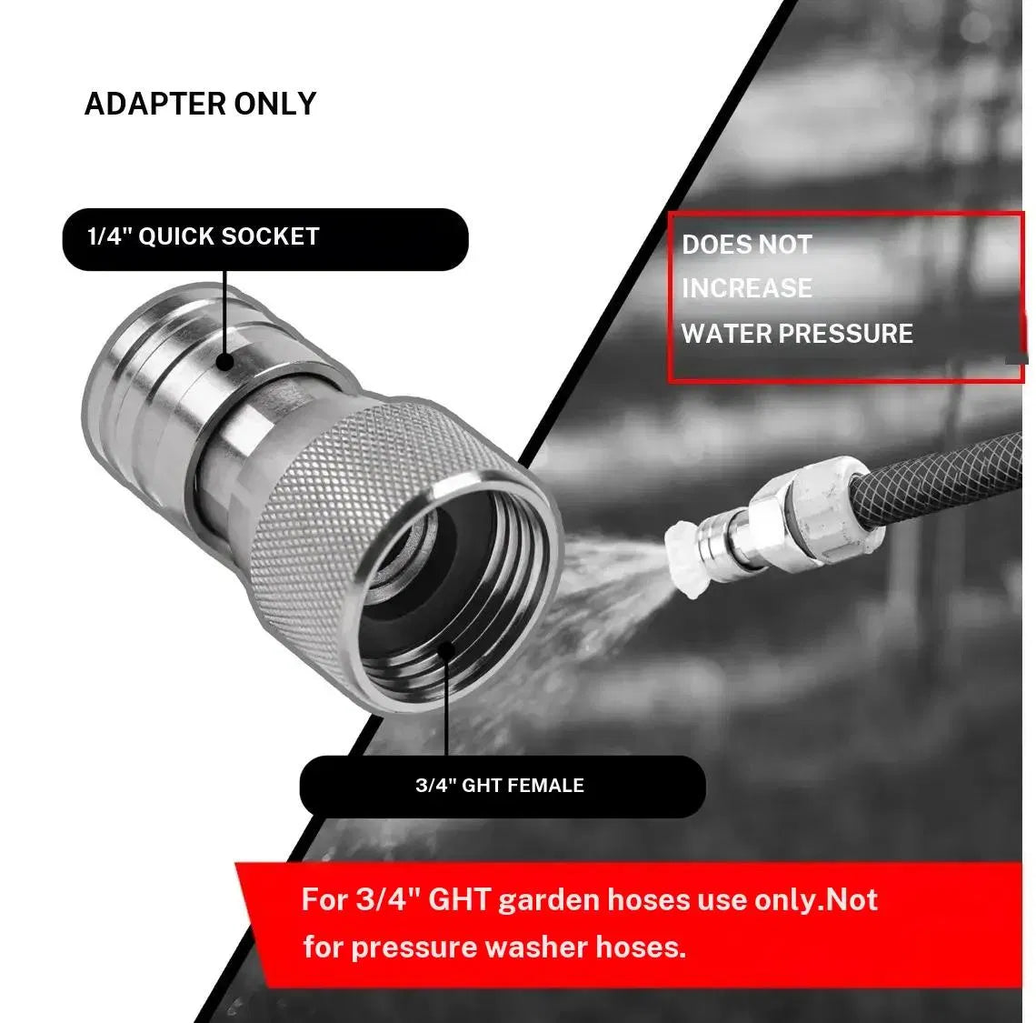 3/4" GHT to 1/4" Quick Connect Garden Hose to Pressure Washer Adapter, Stainless Steel Garden Hose Connectors - view 3