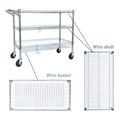 Heavy Duty Rolling Utility Cart,3 Tier Rolling Carts With Wheels,with Handle Bar & Shelf Liners - view 4