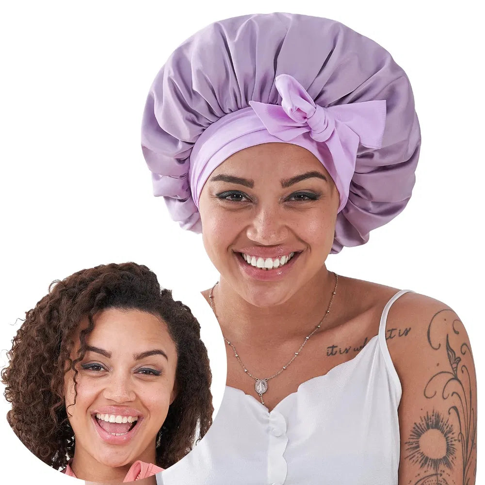 Silk Bonnet For Sleeping Women, Satin Hair Bonnet For Sleeping For Wavy Curly Natural Hair Women Men - Rose Red - view 2