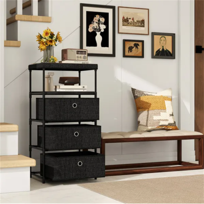 3-Drawer Fabric Storage Cabinet - Removable Foldable Drawers, Industrial Wood Top, Metal Frame With Anti-Tipping Kits - view 3