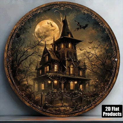 1pc 8x8in Vintage Halloween Sign, Sign, 2D Flat Round Plaque, Flat Round Plaque, Haunted House Horror Castle Decor - view 5