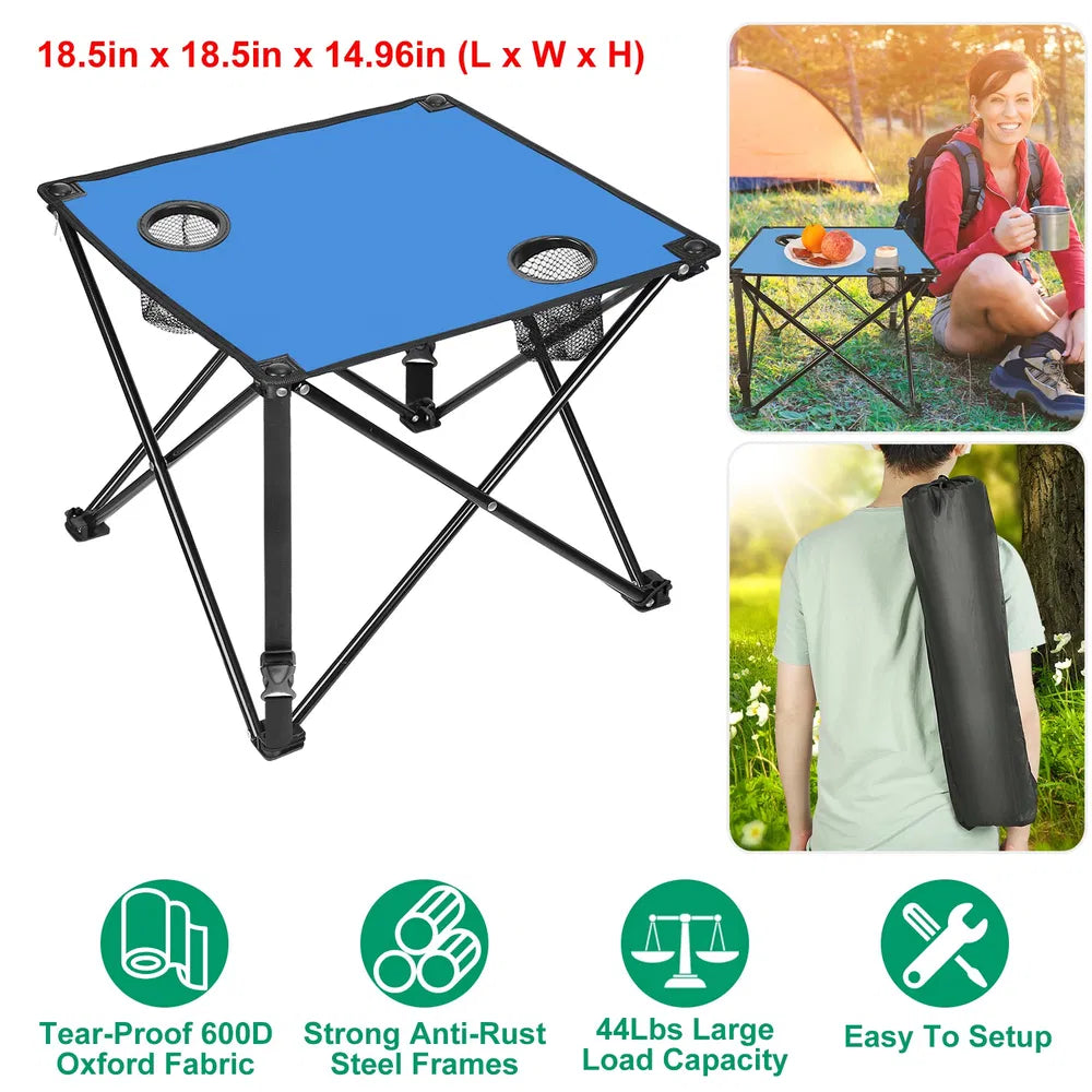 1Pc-2Pcs Options - Foldable Camping Table Portable Picnic Table Lightweight Travel Desk With 2 Cup Holders Carrying Bag - view 3