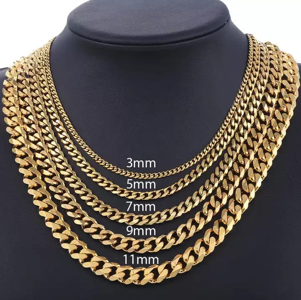 Stainless Steel Gold Silver Chain Cuban Curb Womens Mens Necklace - view 5