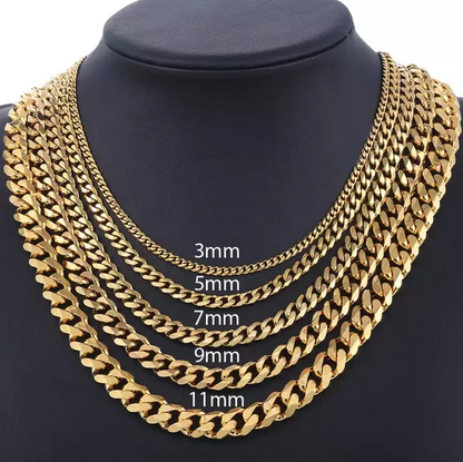 Stainless Steel Gold Silver Chain Cuban Curb Womens Mens Necklace - view 5