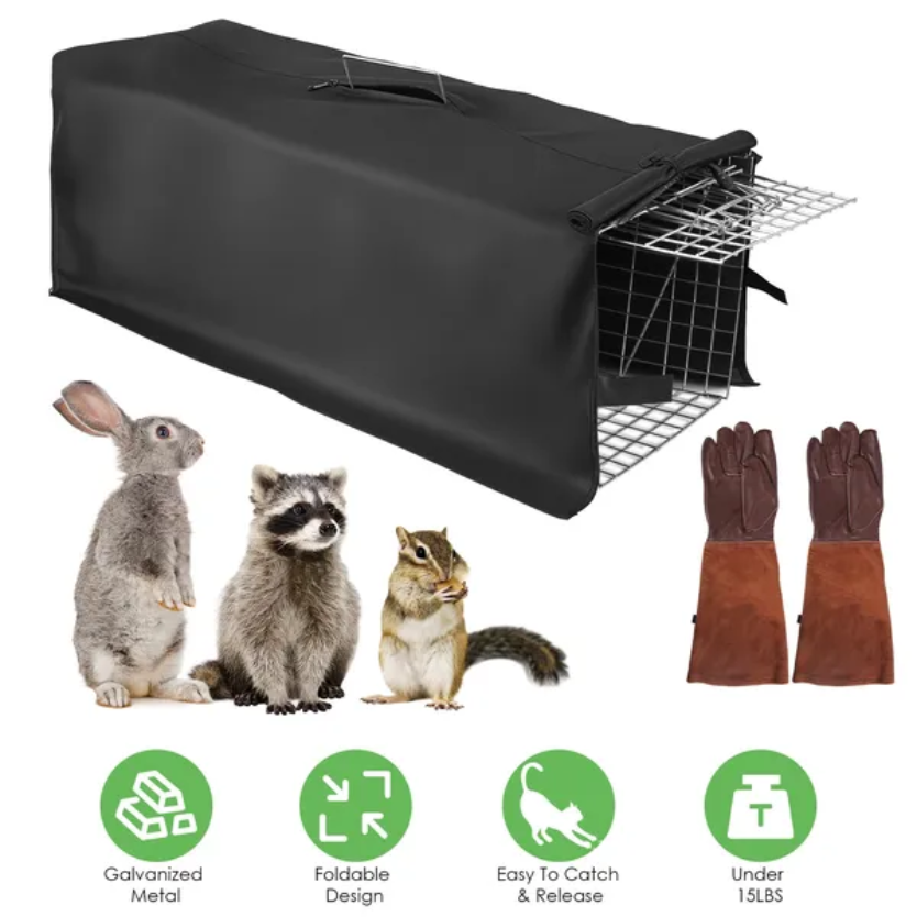 31x12x11' Heavy Duty Folding Live Animal Trap Cage Cover And Gloves Available - view 3