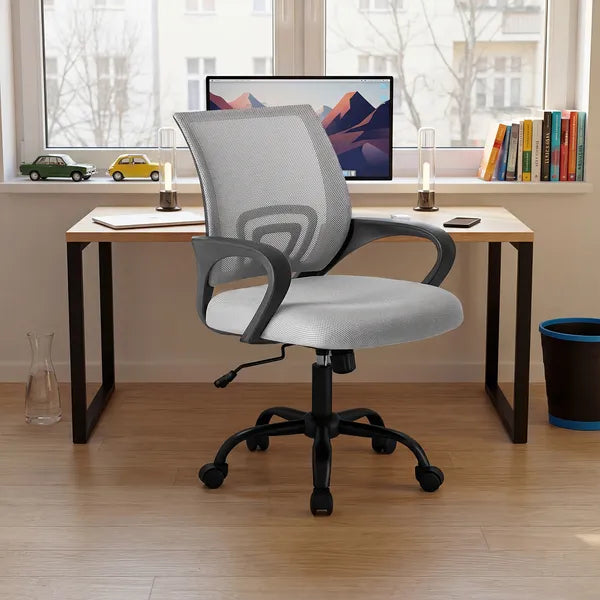 Ergonomic Office Desk Gaming Chair Mid Back With Lumbar Support Rocking Mode Height Adjustable With Fixed Armrest