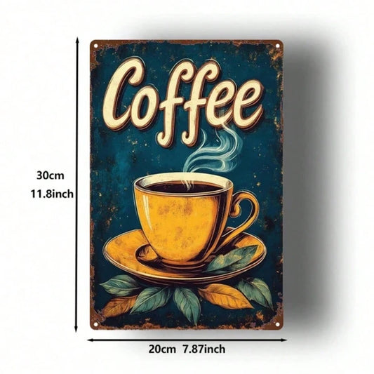 Vintage | Vintage Cup Metal Sign 1pc 2D Flat Tin Art Poster 8X12 Inch Retro Waterproof Rustproof Hanging Plaque Decor - view 2