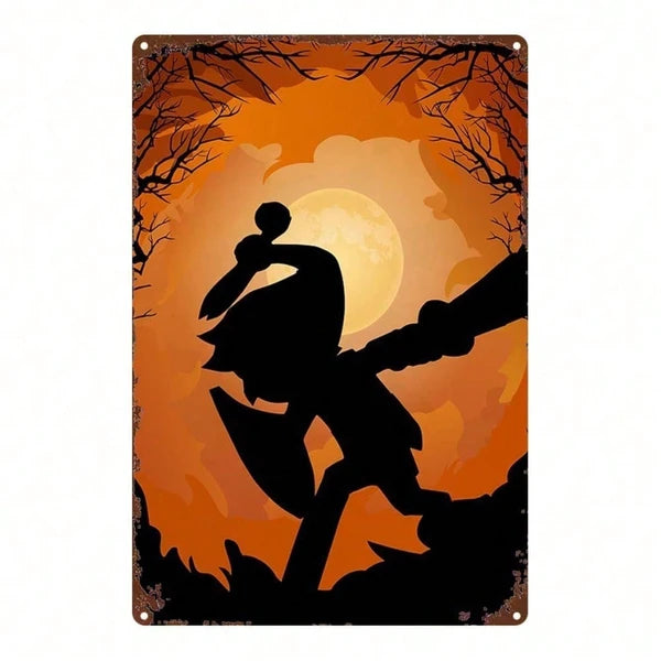 Halloween Link Silhouette Metal Sign 8x12 Inch, Sturdy 2D Flat Plaque, Spooky Wall Decor For Bedroom Bar Home Party