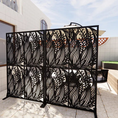 Metal Privacy Screens W3.8Ft X H6Ft Outdoor And Indoor Divider With Free Standing Decorative Privacy Screen For Balcony