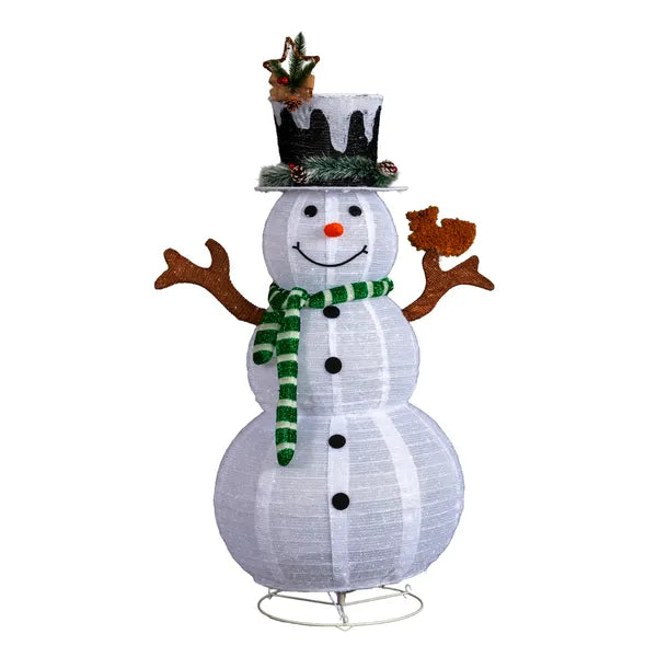 4FT Lighted Snowman And Squirrel Christmas Yard Decorations, Pre-lit Pull Up Snowman With 120 White LEDs