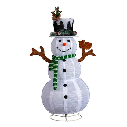 4FT Lighted Snowman And Squirrel Christmas Yard Decorations, Pre-lit Pull Up Snowman With 120 White LEDs