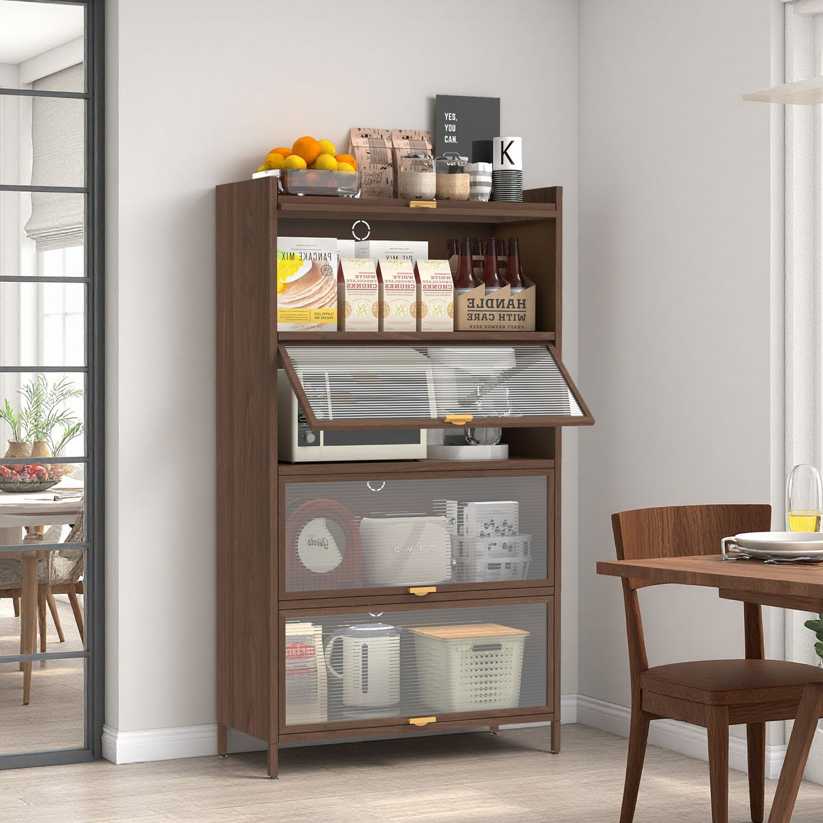 57'' Tall Metal 4 Flip Doors Cabinet, With Ample Storage Space For Bedroom, Office, Living Room, Hallway