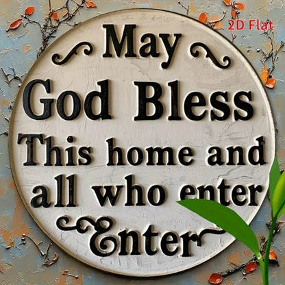 God Bless This Home And All Who Enter Here|Round Iron Sign, 2D Flat Printed Vintage Funny Wall Art Decor - view 5