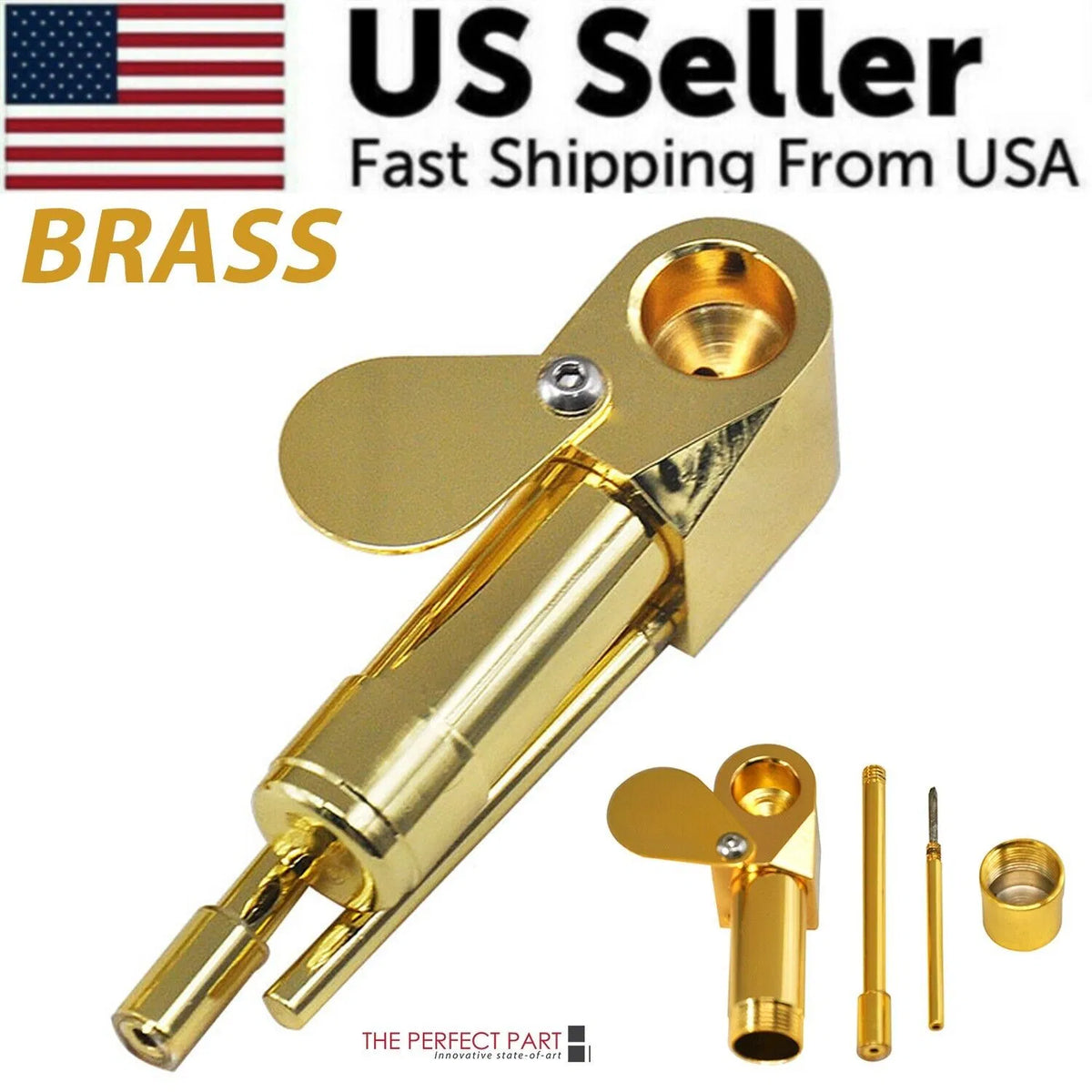 Brass Tobacco Smoking Pipe w / Stash Storage Cylinder Chamber Metal w / Lid Bowl