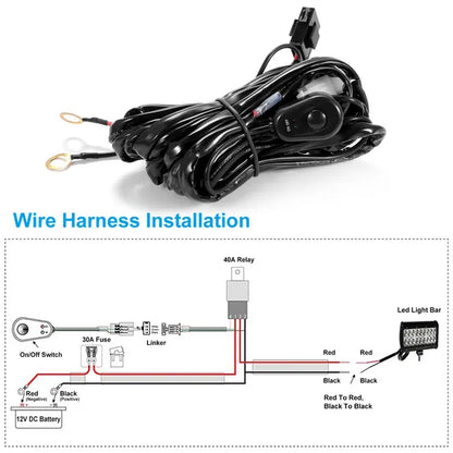 LED Light Bar Wiring Harness Kit 280W 12V 40A Power Relay Fuse On Off Switch 10ft Length Universal Fitment Light Bar - view 5