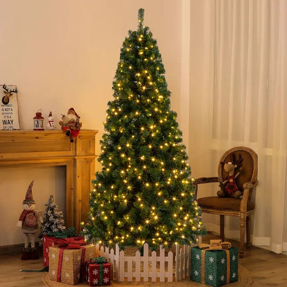 FCH 6ft PVC Material DIY 150 Lights Warm Color 8 Modes 1050 Branches Christmas Tree Green