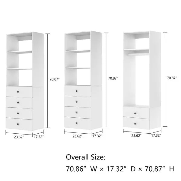 Livelylodge Modular Wardrobe Closet - Freestanding White Closet With Spacious Storage Shelves And Hanging Rods 70.86" W - view 4