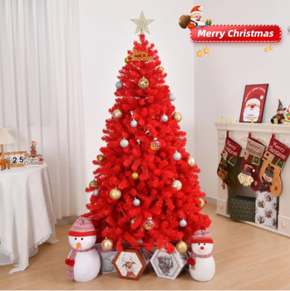 6 FT Artificial Christmas Tree, Unlit Hinged Christmas Pine Tree With 800 Branch Tips And Sturdy Metal Stand, Red - view 4