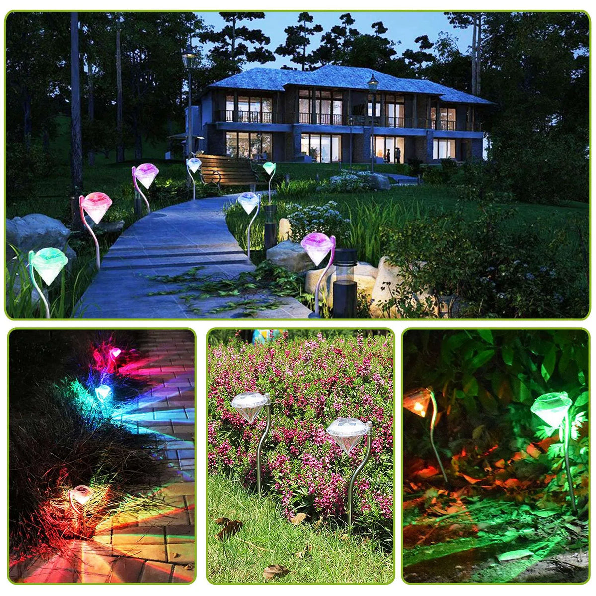 4Pcs Solar Garden Light Outdoor Diamond LED Light 7-Color Changing IP65 Waterproof Pathway Stake Decorative Lamp - view 10