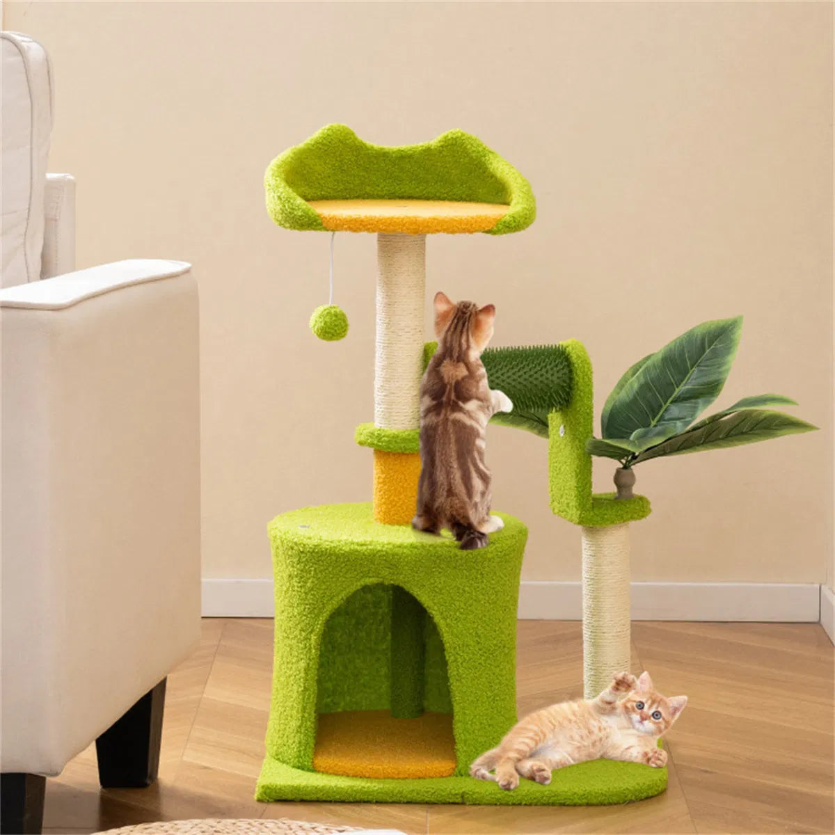 Cat Tree - 22LBS Capacity, Palm Tree Design with Self-Groomer & Scratching Posts - view 8