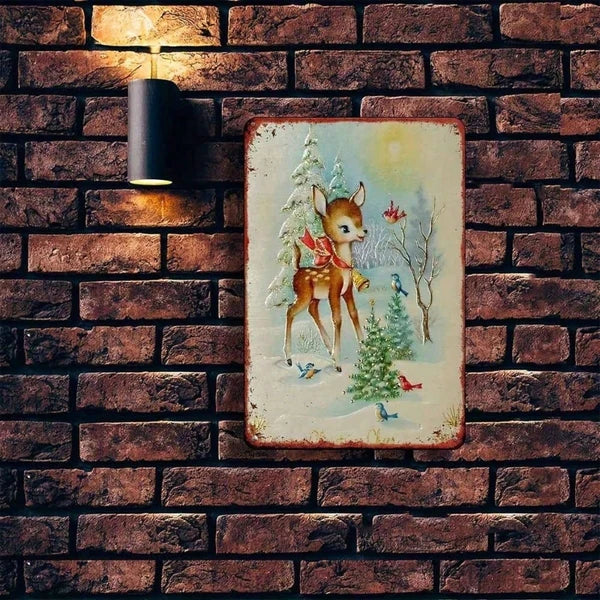 1PC Rustic Iron Metal Wall Sign Winter Reindeer Snowy Woods Pattern No Text Christmas Holiday Home Outdoor Wall Art - view 2
