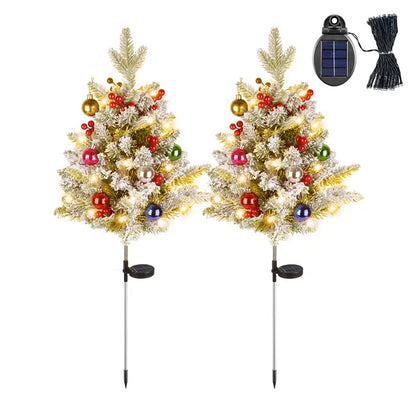 2Pcs Solar Powered Lighted Christmas Tree Urn Filler With Light Artificial Xmas Trees Light With Berries Decor Balls - view 9