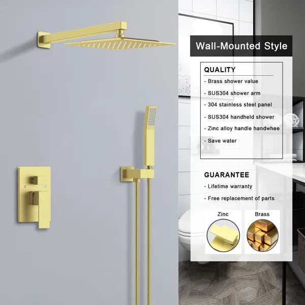 Shower System Shower Faucet Combo Set Wall Mounted with 10" Rainfall Shower Head and handheld shower faucet - view 6