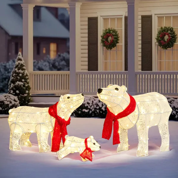 Set Of 3 Lighted Polar Bear Family Christmas Decorations, Pre-lit Holiday Decor With 190 Warm White LED Lights For Xmas - view 6