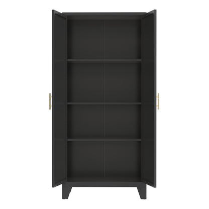 61'' 2 Shapely Doors Cabinet, Metal Storage Cabinet With Doors And Adjustable Shelves, For Bedroom, Living Room Black - view 3