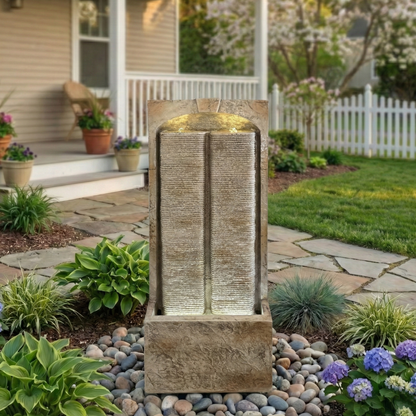 39 Inch Outdoor Water Fountain With Pump, Modern Cascading Freestanding Wall Fountain