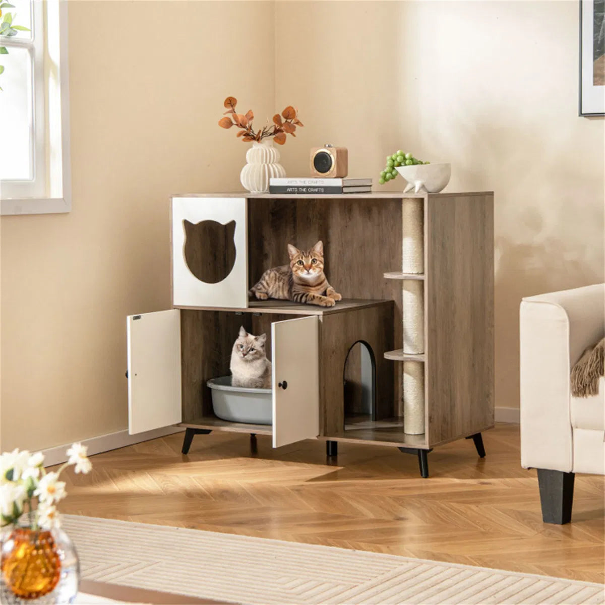 Cat Litter box with Cat scratching post, Cat Apartment, Cat House, locker - view 2