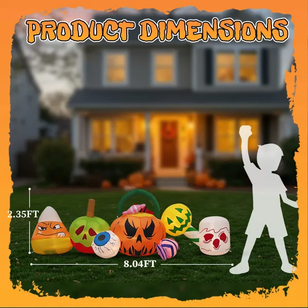 8FT Long Halloween Inflatables Pumpkins Eyeball Candy Outdoor Decorations - view 5