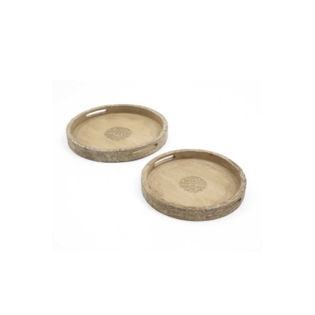 Round Mango Wood Serving Tray Rustic Brown Design For Stylish Entertaining - view 5