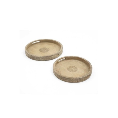 Round Mango Wood Serving Tray Rustic Brown Design For Stylish Entertaining - view 5