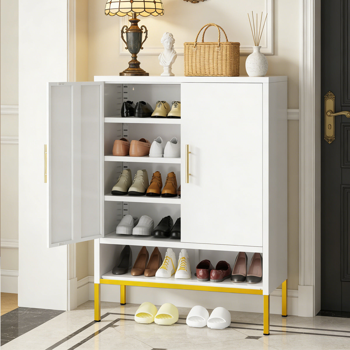40inch Tall 2-Doors Shoes Cabinet, Metal 7-Tier Hidden Shoe Organizer - view 8