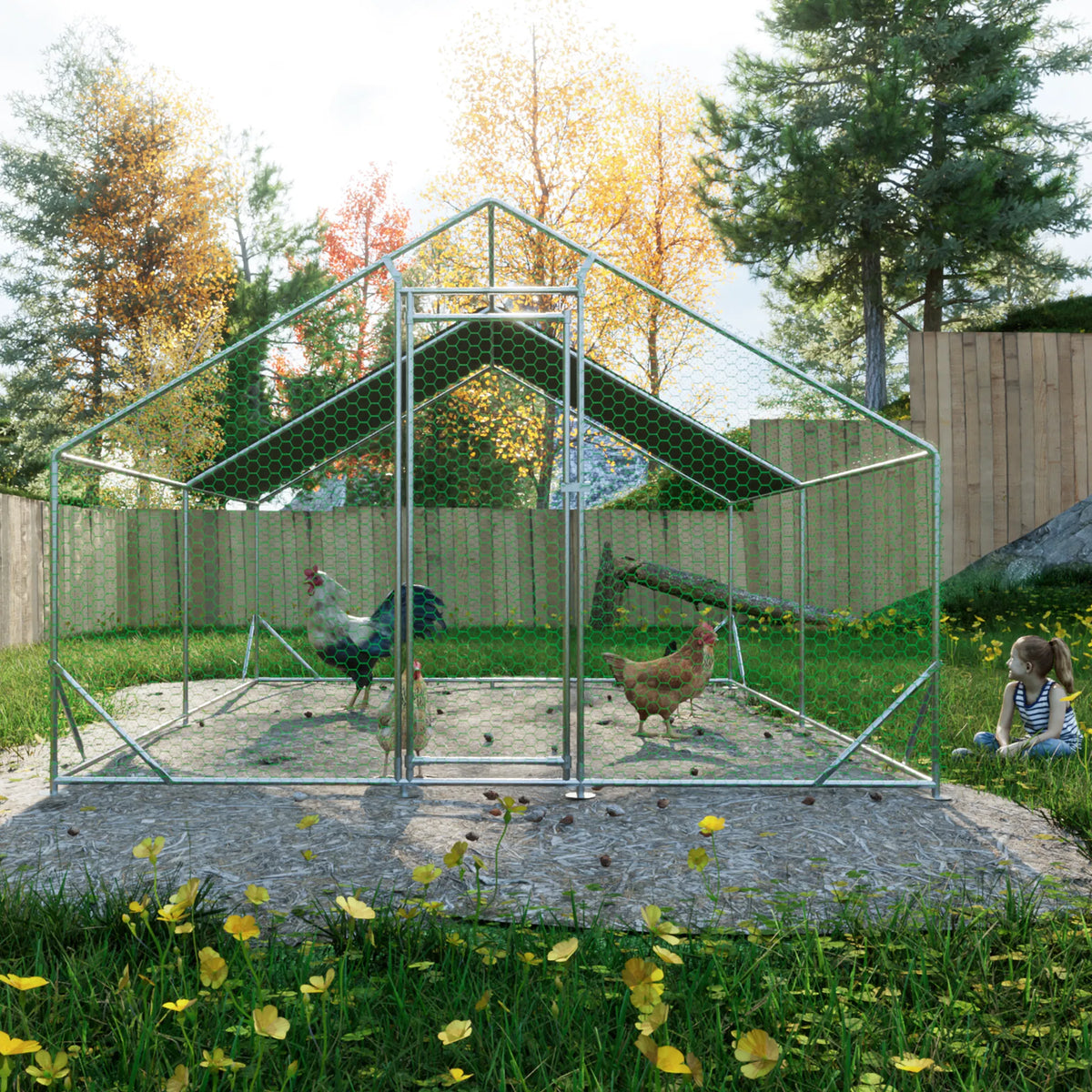 10 x 13ft Outdoor Large Metal Chicken Run Coop with 1 piece of Waterproof Cover - view 6